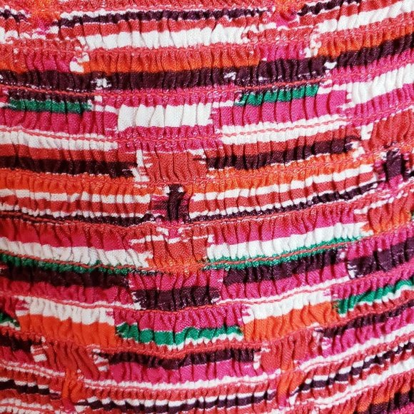 Loft Ikat Womens Dress Size 6 Red Pink Smocked Back Western Ruffle Desert NEW - Picture 7 of 15